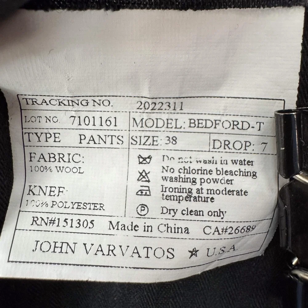 John Varvatos Bedford T Dress Pants Mens 38 Black Wool Lined Office 40x31